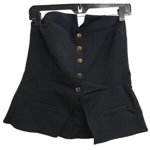 Reformation Black Strapless Corset Top Structured Button Front Bustier L